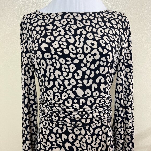 Jessica Howard Women's Ruched Midi Jersey Dress 10P Leopard Print - Picture 4 of 13